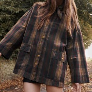 ZARA KERCHIEF COLLAR PLAID TRENCH COAT NWT